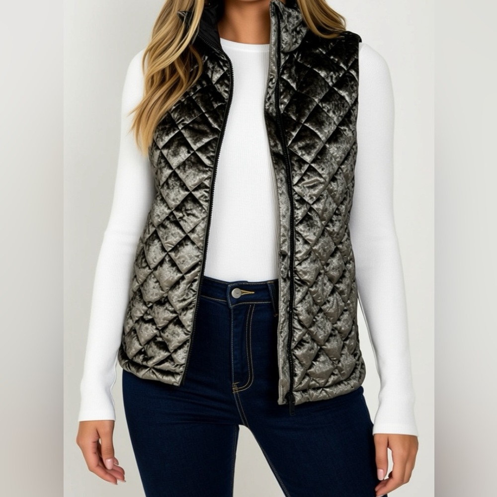 Athleta Quilted Velvet Vest - Black